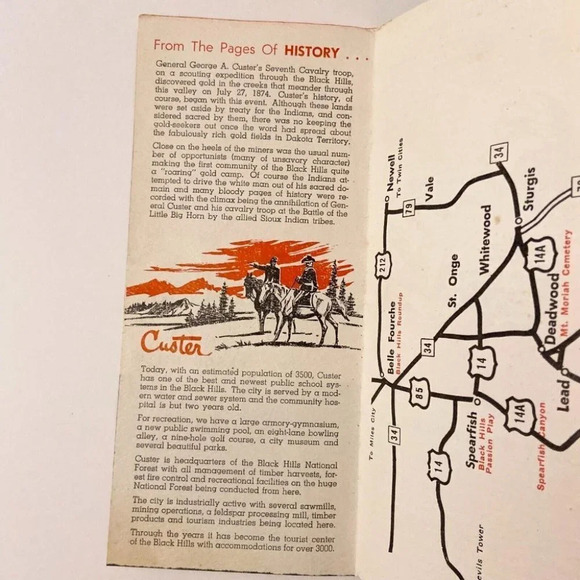 Vintage Custer Scenic Center of Black Hills South Dakota Travel Brochure Map - Picture 9 of 12